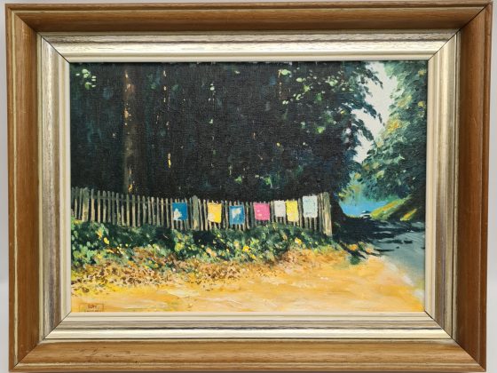 Art Framed Oil on Canvas Rural Scene Signed Lower Left Ray Lambeth and on Reverse Dated 1986 Measures 17 inches by 13 inches.