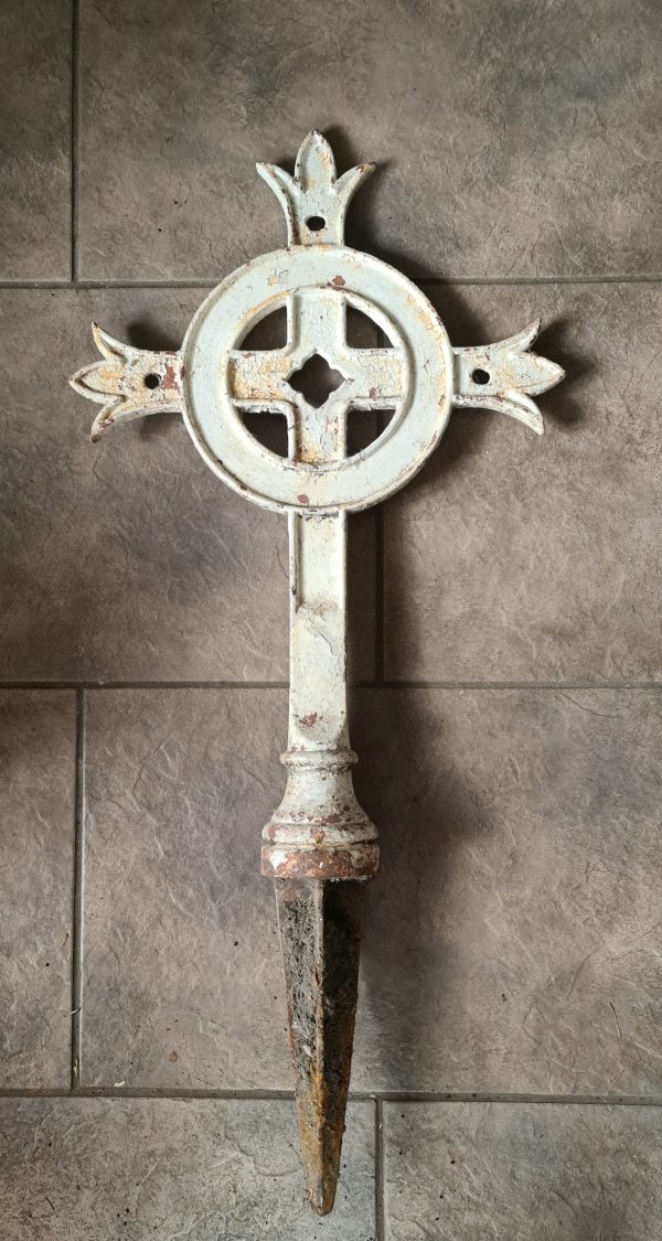 Cast Iron Memorial Cross Painted White Dated 13th January 1961 Dedicated to Mother Mary of St Peter Cloney R I P