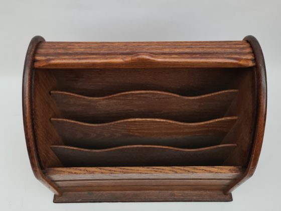 Antique Oak Wood Roll Top Stationery Box