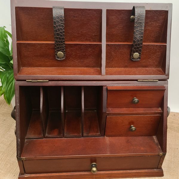 Antiques Victorian Travelling Stationery Box. Opens up to reveal drawers pigeon holes and stationery holders