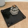 Antique Cut Glass Inkwell on Black Painted Wooden Stand With Painted Pen Holder Panels.
