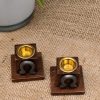 Vintage 2 x Omega and Oak With Brass Pots Inkwells