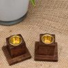 Vintage 2 x Omega and Oak With Brass Pots Inkwells