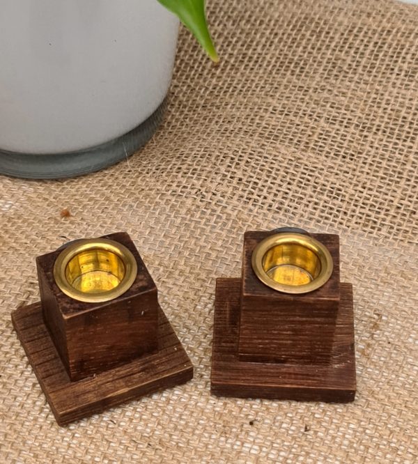 Vintage 2 x Omega and Oak With Brass Pots Inkwells
