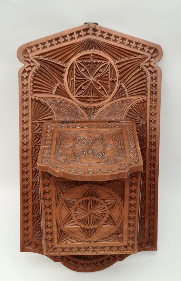 Vintage Carved Wooden Wall Mounted Candle Box. Carved Panels to the back plate and box