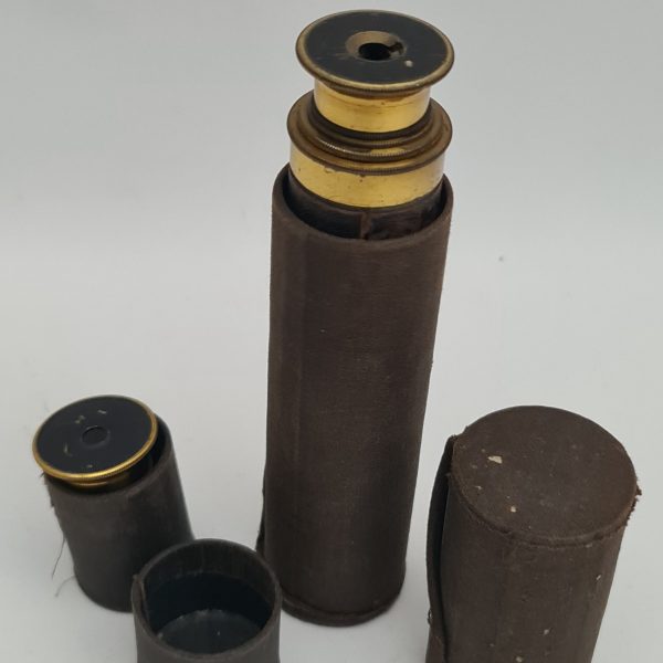 Antique Brass Three Draw Telescope With Leather Grip.