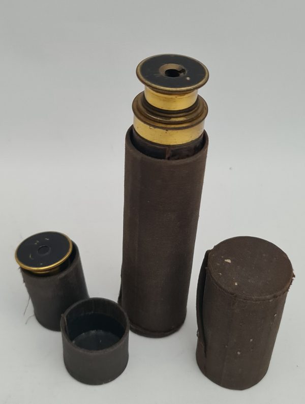 Antique Brass Three Draw Telescope With Leather Grip.