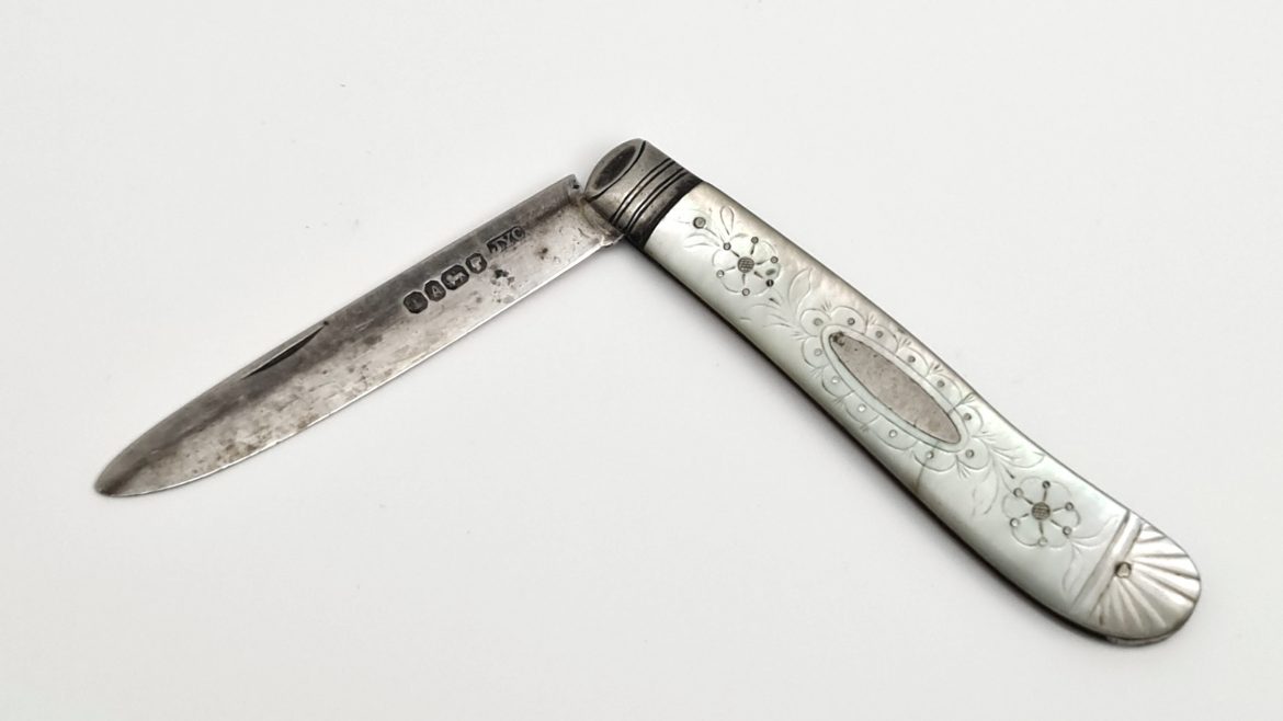 Mother of Pearl and Sterling Silver Penknife Hallmarked 1868 Sheffield John Yeomans Cowlishaw