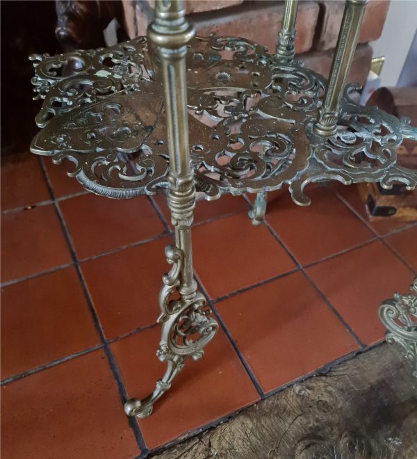 Vintage Three Tier Brass Butterfly Conservatory Plant Stand. Each leaf of the stand has pierced butterfly designs