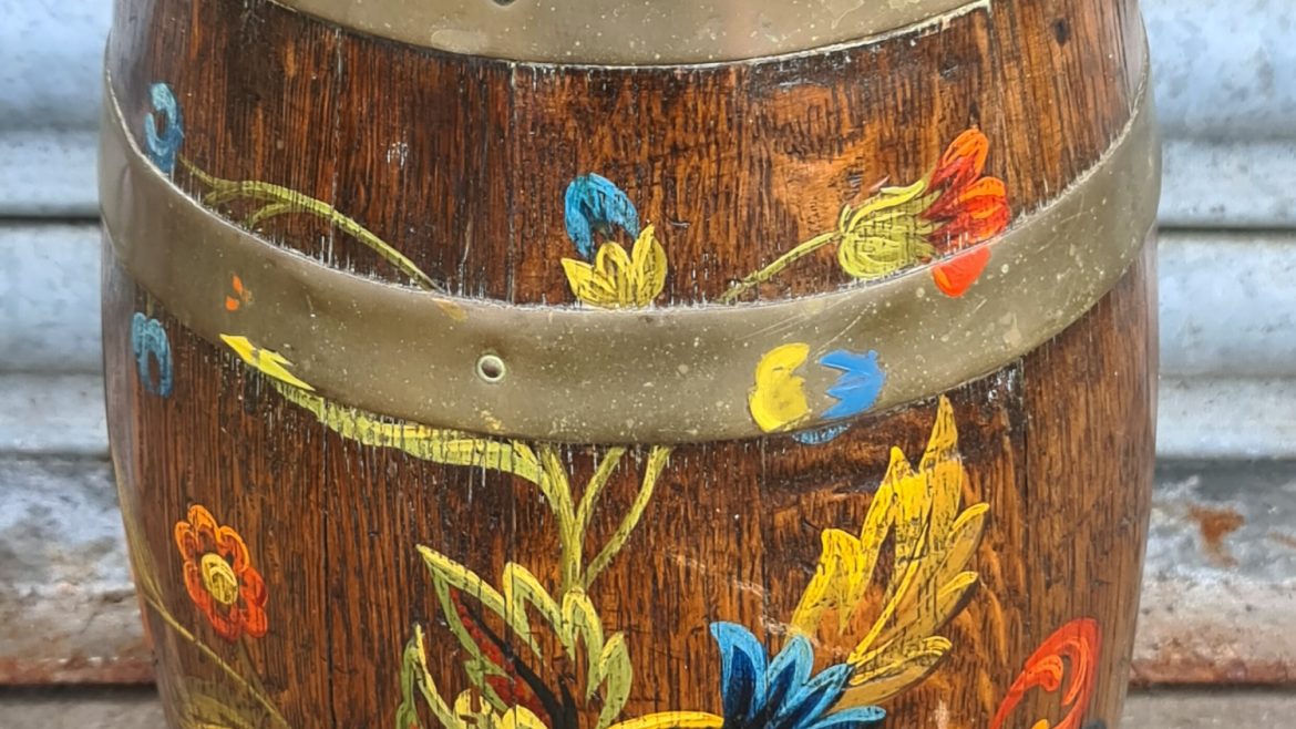 Vintage Barge Ware Style Painted Coopered Barrel. Painted With Flowers Design