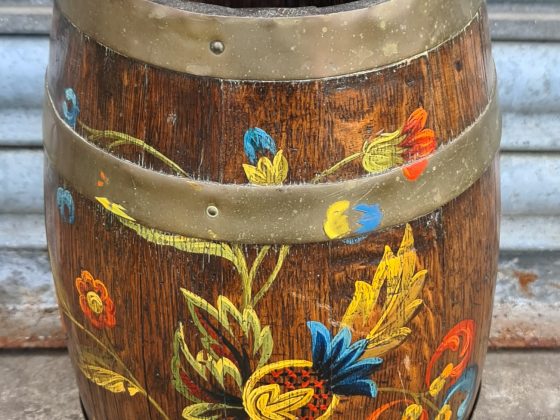 Vintage Barge Ware Style Painted Coopered Barrel. Painted With Flowers Design